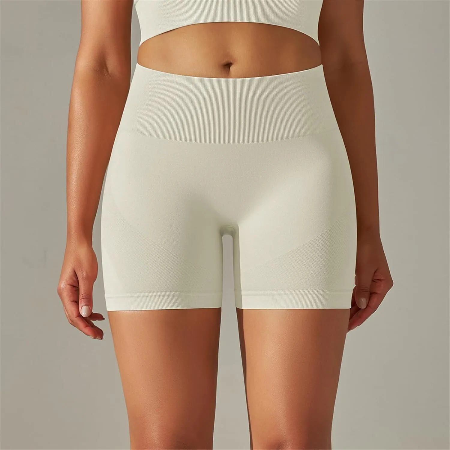 Firzero Women's Running Long Shorts Ribbed High Waisted Athletic Biker Shorts Compression Workout Yoga Shorts 2024