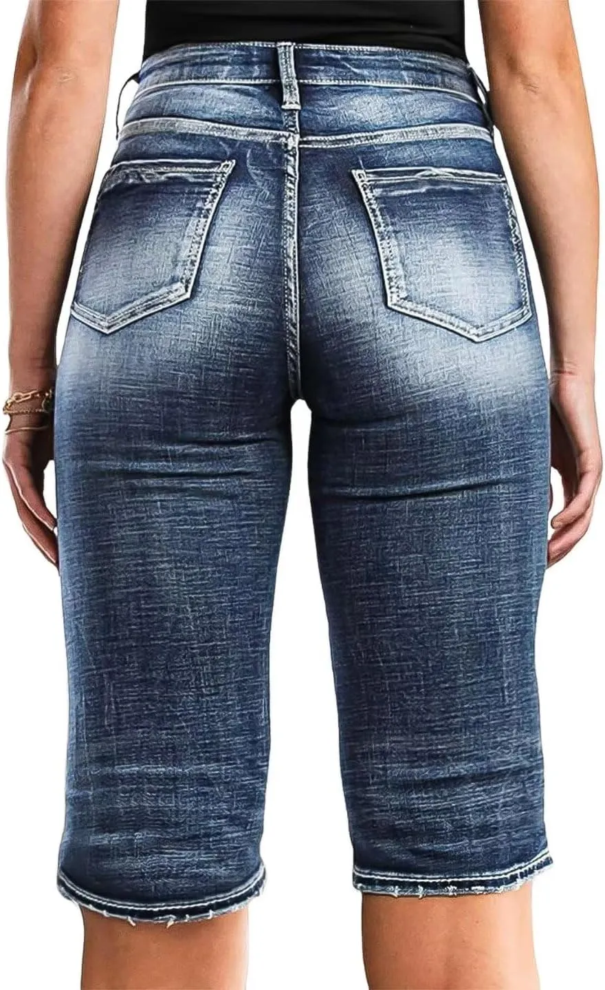Flamingals Women's Distressed Ripped Denim Straight Leg Shorts Shorts with Pockets Button Fly Boyfriend Shorts