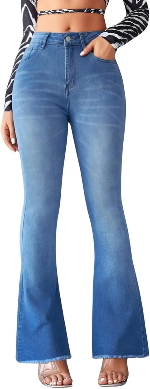 Flare Jeans for Women High Waisted Stretchy Bootcut Jeans Butt Lifting Skinny Bell Bottom Denim Pants