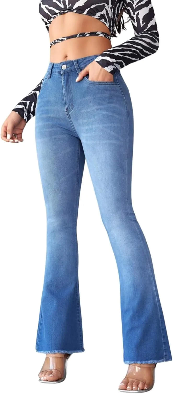 Flare Jeans for Women High Waisted Stretchy Bootcut Jeans Butt Lifting Skinny Bell Bottom Denim Pants