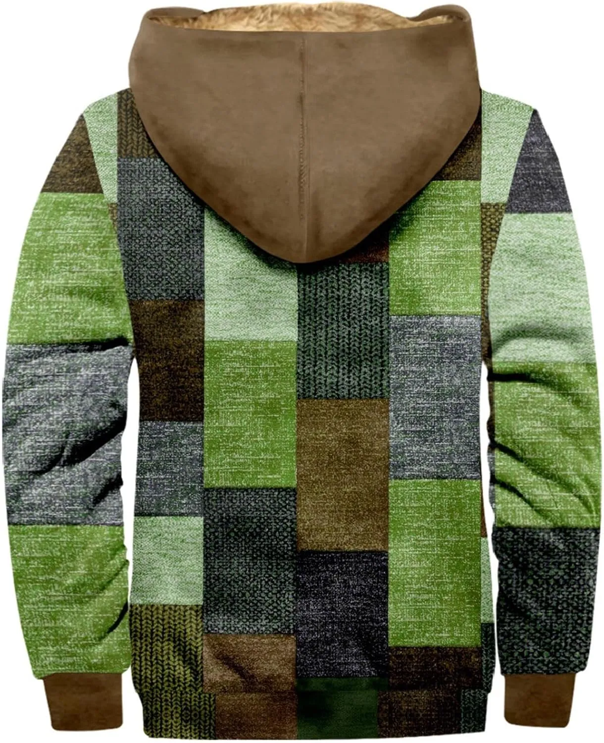 Fleece Jacket Men Vintage Aztec Ethnic Print Zipper Hoodie Plus Size Western Warm Heavyweight Sherpa Lined Coat