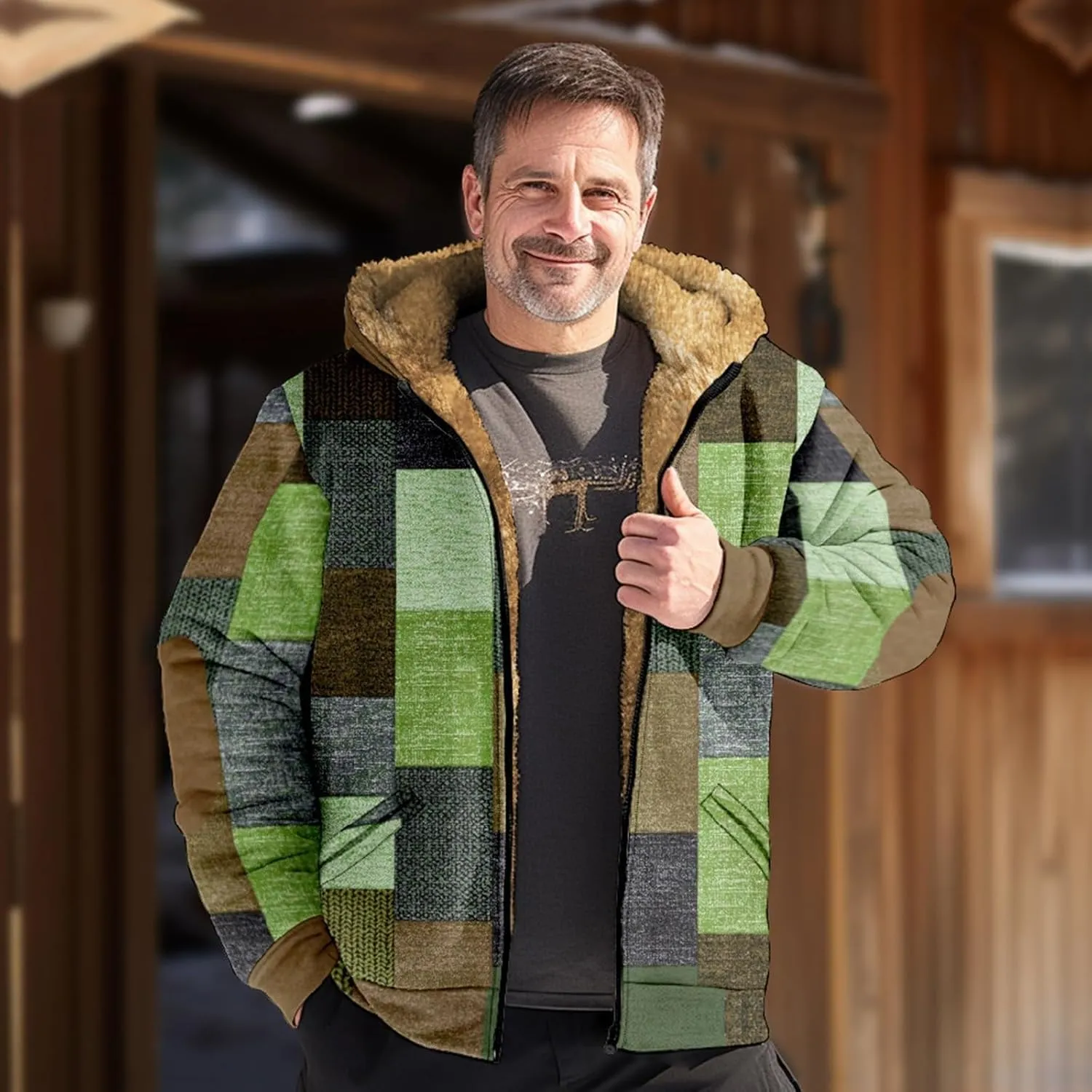 Fleece Jacket Men Vintage Aztec Ethnic Print Zipper Hoodie Plus Size Western Warm Heavyweight Sherpa Lined Coat