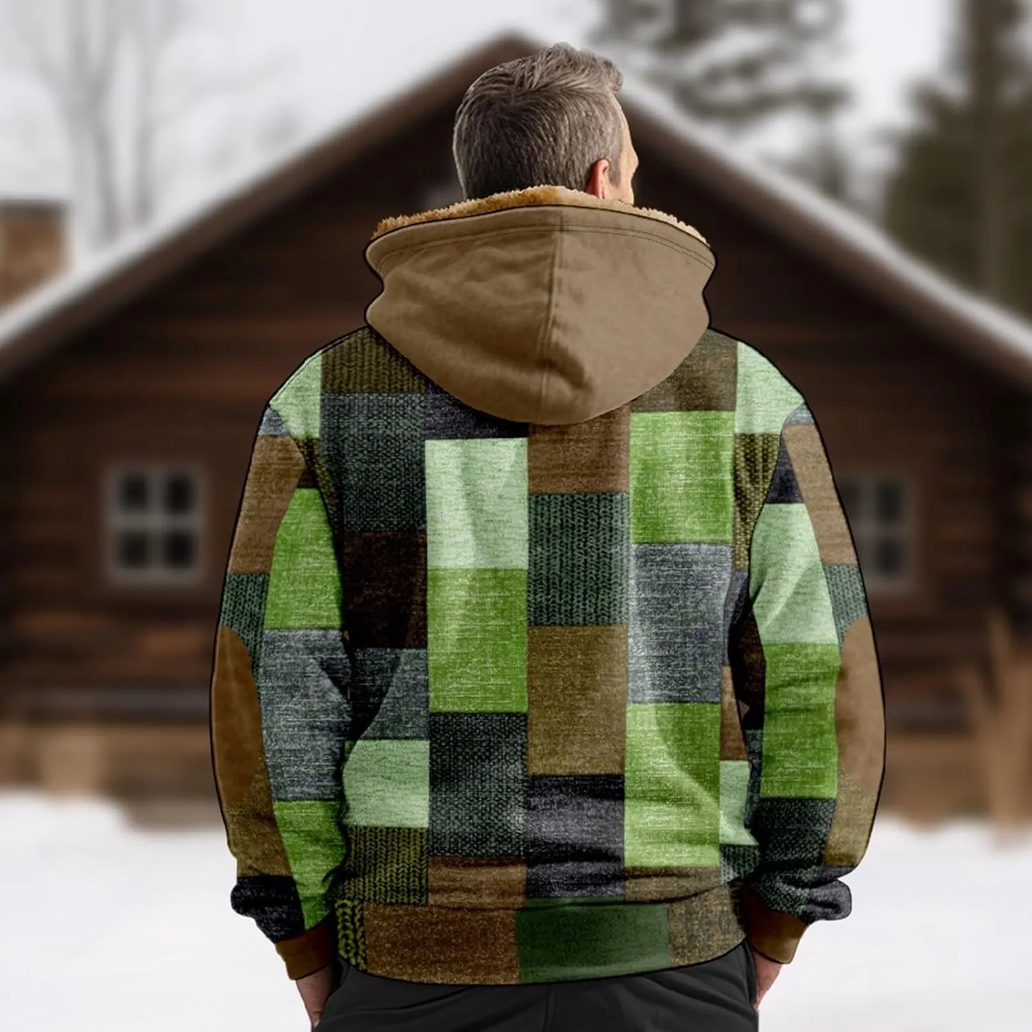 Fleece Jacket Men Vintage Aztec Ethnic Print Zipper Hoodie Plus Size Western Warm Heavyweight Sherpa Lined Coat