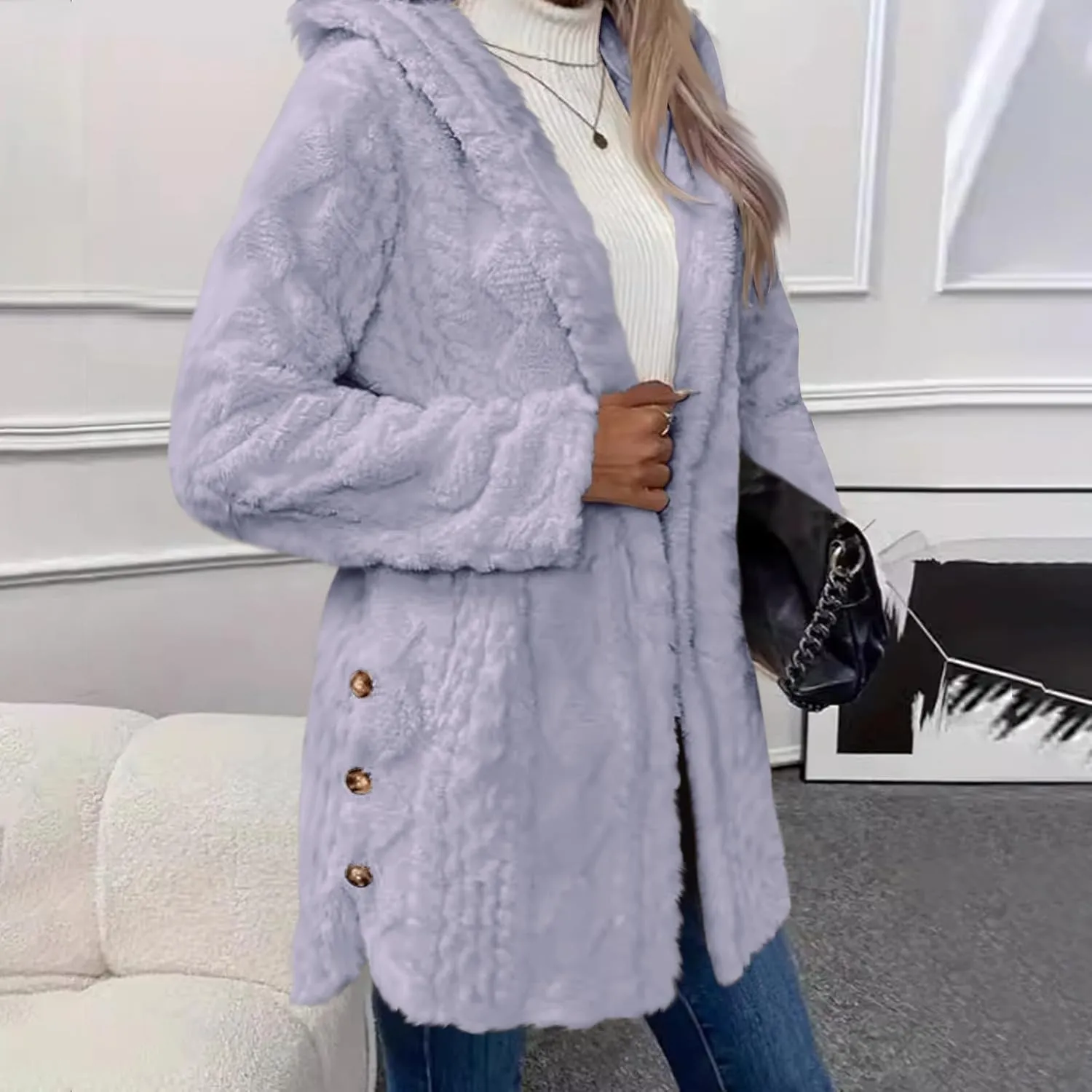 Fleece Jackets Women Double Breasted Lapel Winter Coat Chunky Cable Knit Sweater Soft Wool Blend Jackets Fall Clothes