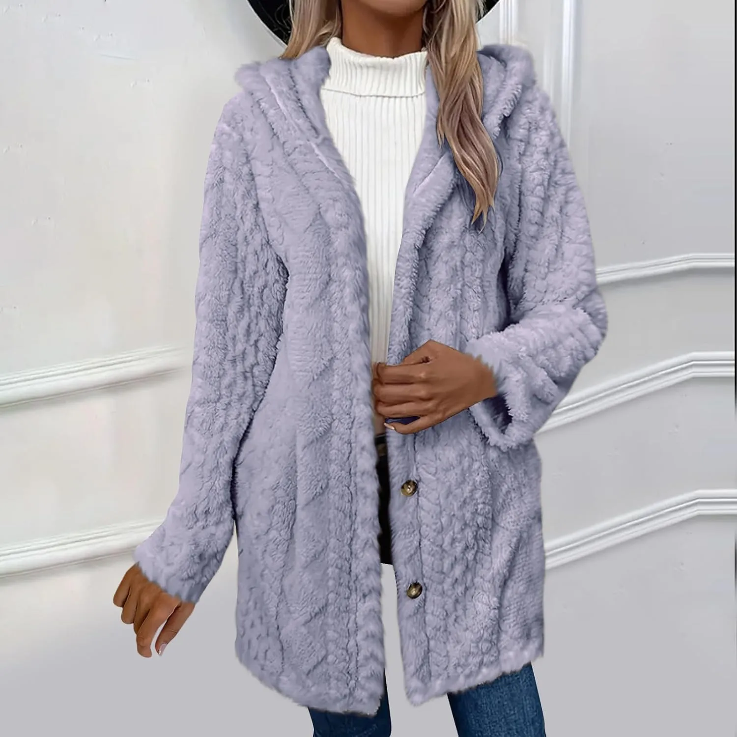 Fleece Jackets Women Double Breasted Lapel Winter Coat Chunky Cable Knit Sweater Soft Wool Blend Jackets Fall Clothes