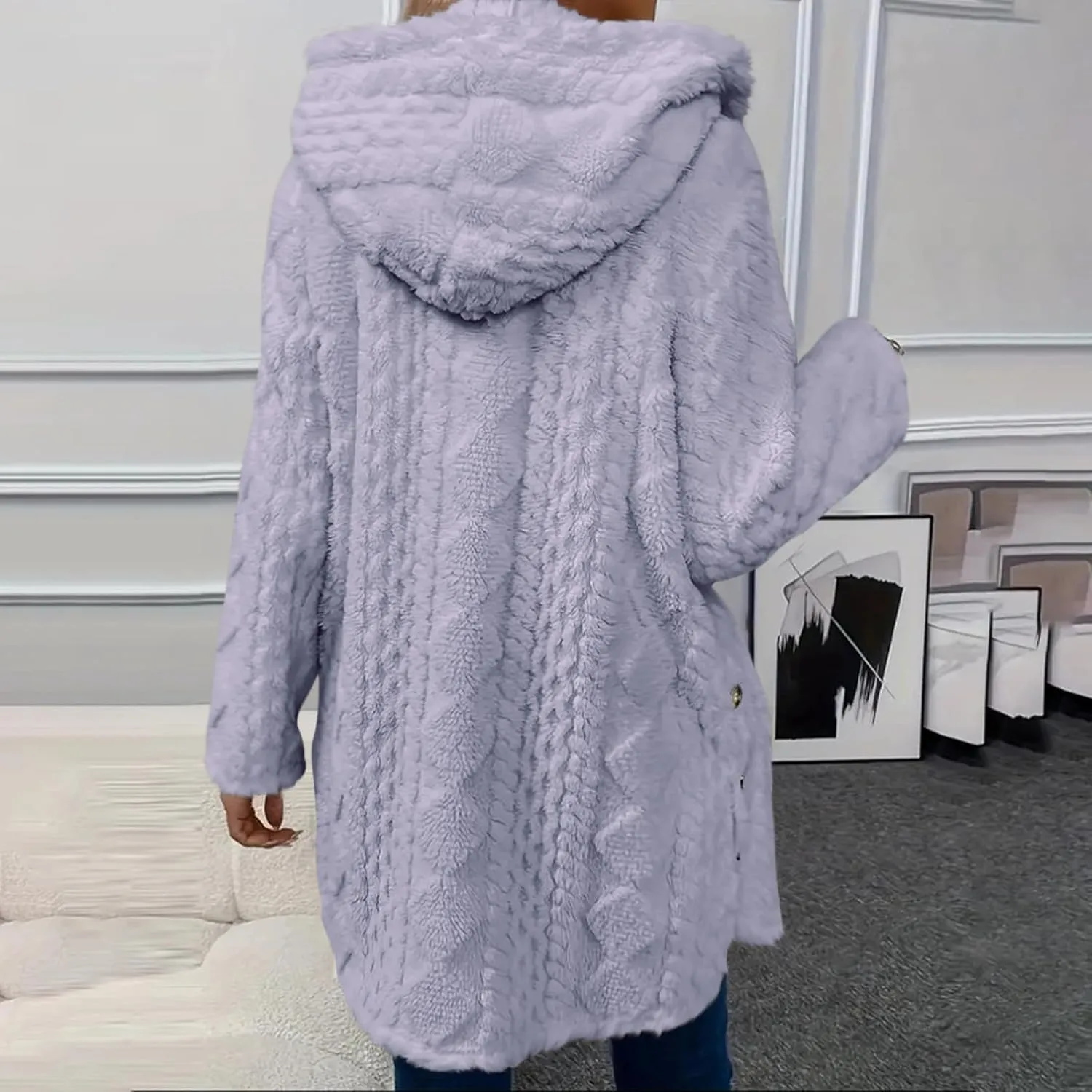 Fleece Jackets Women Double Breasted Lapel Winter Coat Chunky Cable Knit Sweater Soft Wool Blend Jackets Fall Clothes