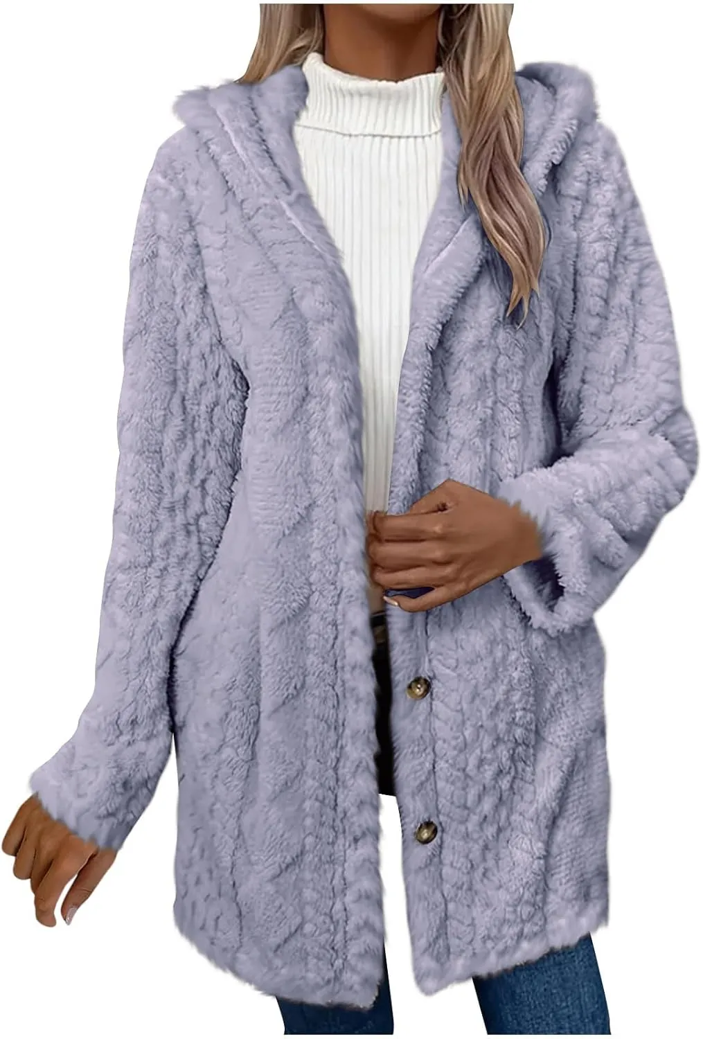 Fleece Jackets Women Double Breasted Lapel Winter Coat Chunky Cable Knit Sweater Soft Wool Blend Jackets Fall Clothes