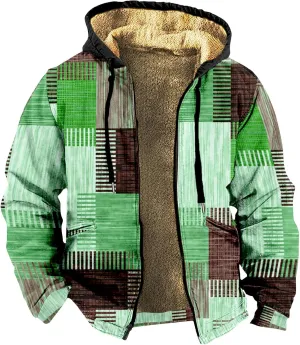 Fleece Lined Men Jackets Full Zip Up Hoodies Winter Fashion Warm Jacket with Pocket Thicken Fuzzy Coats