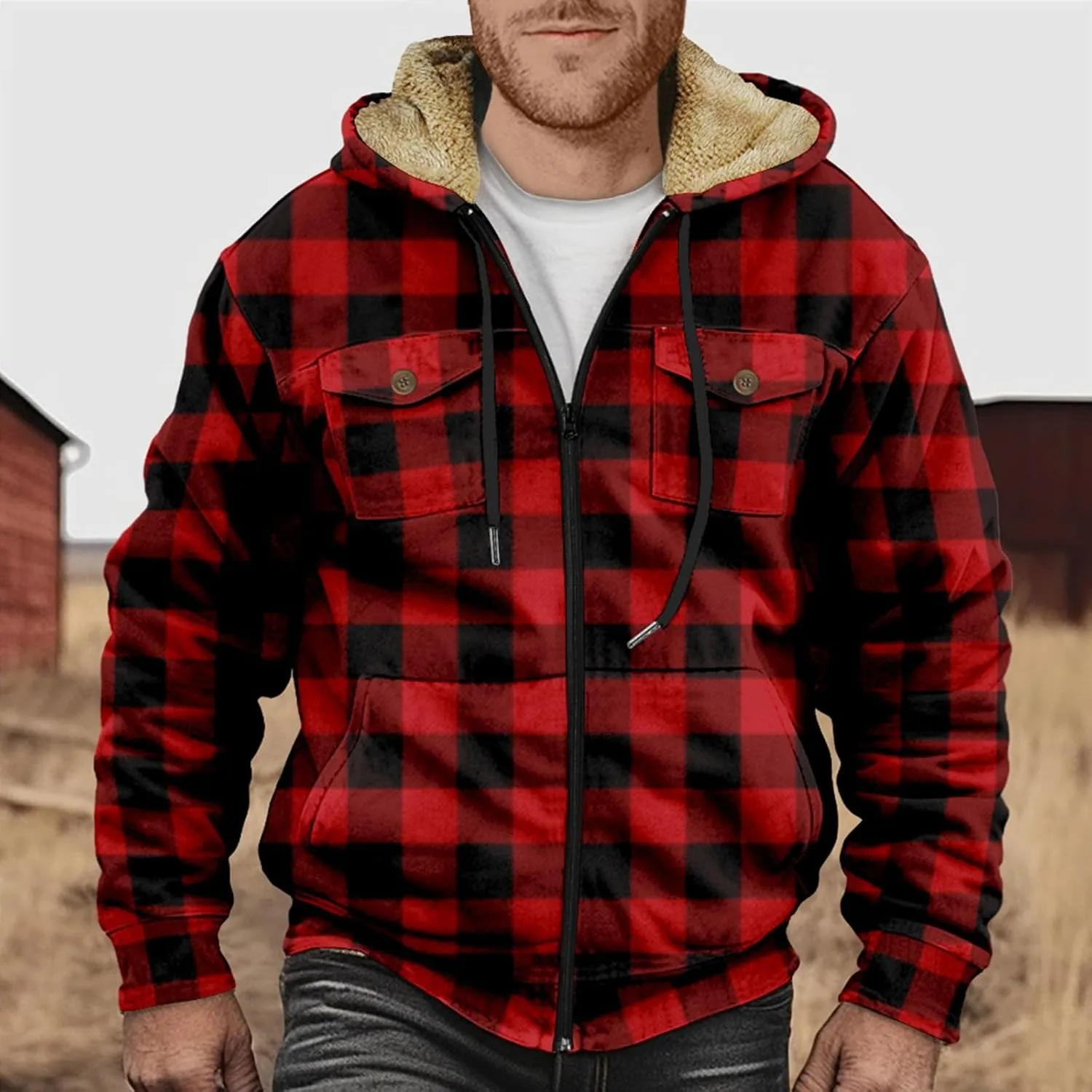 Fleece Lined Men Jackets Thermal Heavyweight Hoodies Coats with Pocket Winter Trendy Casual Outerwear