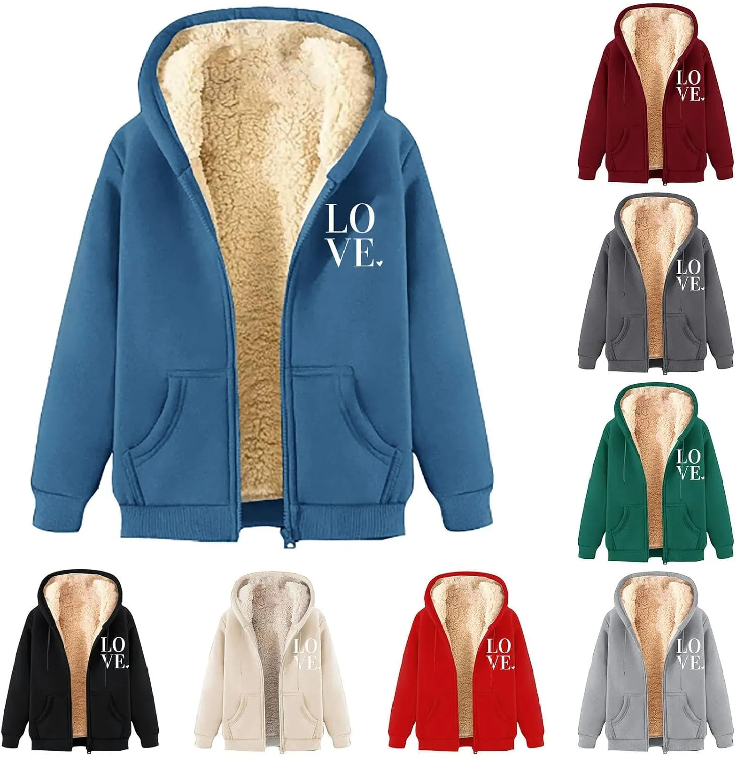 Fleece Solid Jacket For Women Solid Color Hooded Plus Size Coat Women'S Lamb Fleece Jackets Women'S Fleece Jackets