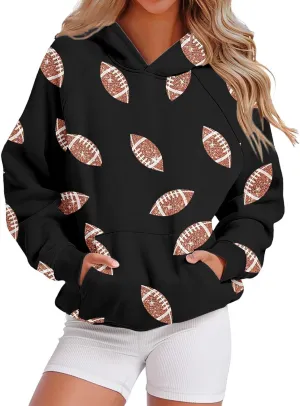 Game Day Hoodies for Women Oversized Long Sleeve Rugby Printting Hooded Sweatshirts Winter Thick Warm Pullover Tops