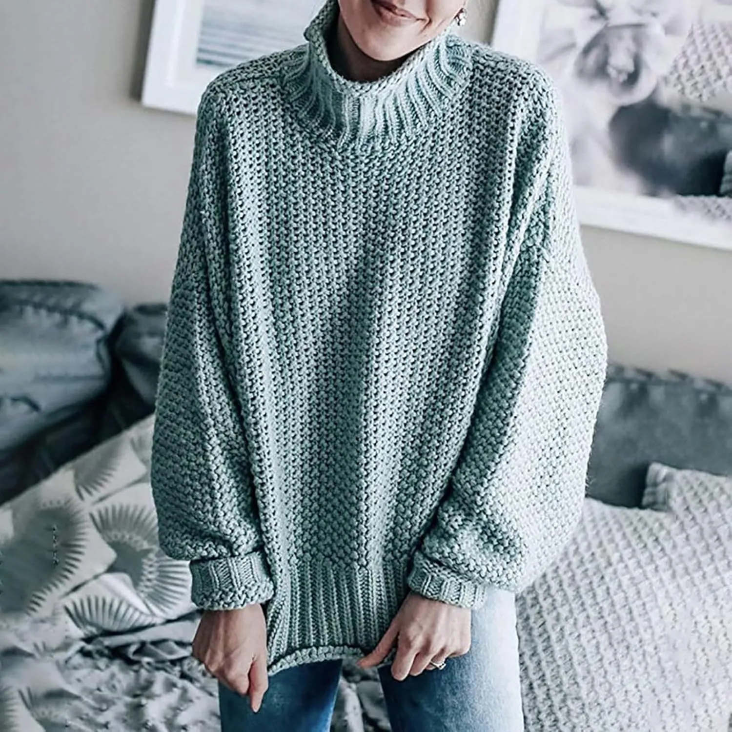 GIERIDUC Womens Pullover Sweater Plus Size Sweatshirt for Women Mock Neck Long Sleeve Casual Loose Knitted Shirt Tops