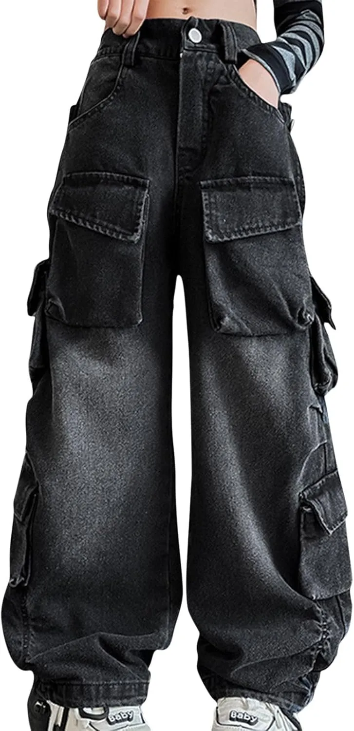 Girls Clothes Kids Girls Ripped Distressed Washed Baggy Wide Leg Casual Jeans Size 5 16 Years Toddler Short Pants Girls
