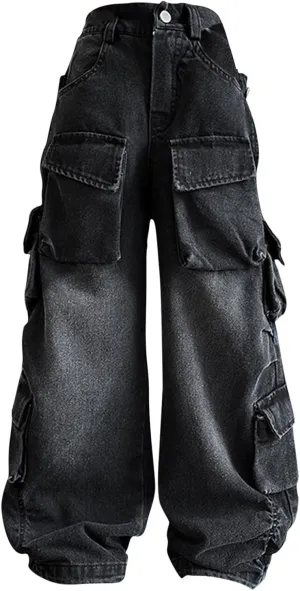 Girls Clothes Kids Girls Ripped Distressed Washed Baggy Wide Leg Casual Jeans Size 5 16 Years Toddler Short Pants Girls