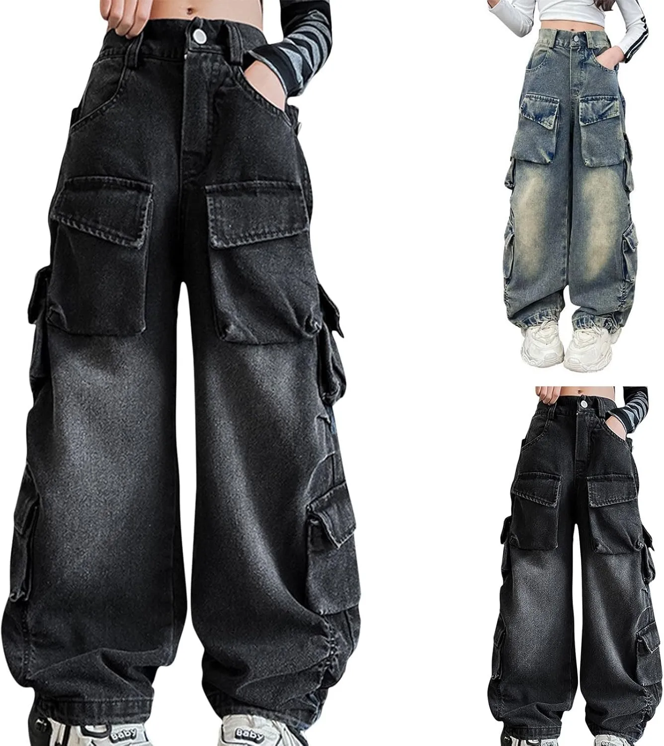Girls Clothes Kids Girls Ripped Distressed Washed Baggy Wide Leg Casual Jeans Size 5 16 Years Toddler Short Pants Girls