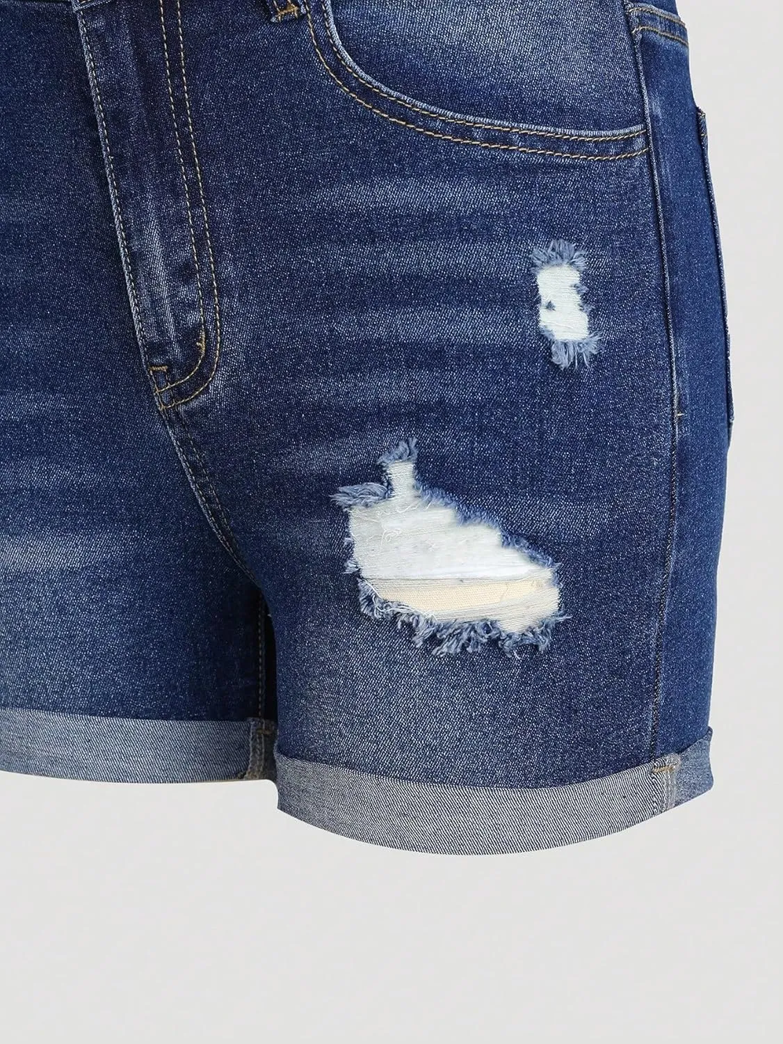 Girl's Ripped High Waisted Jean Shorts Roll Up Hem Skinny Denim Shorts Jorts