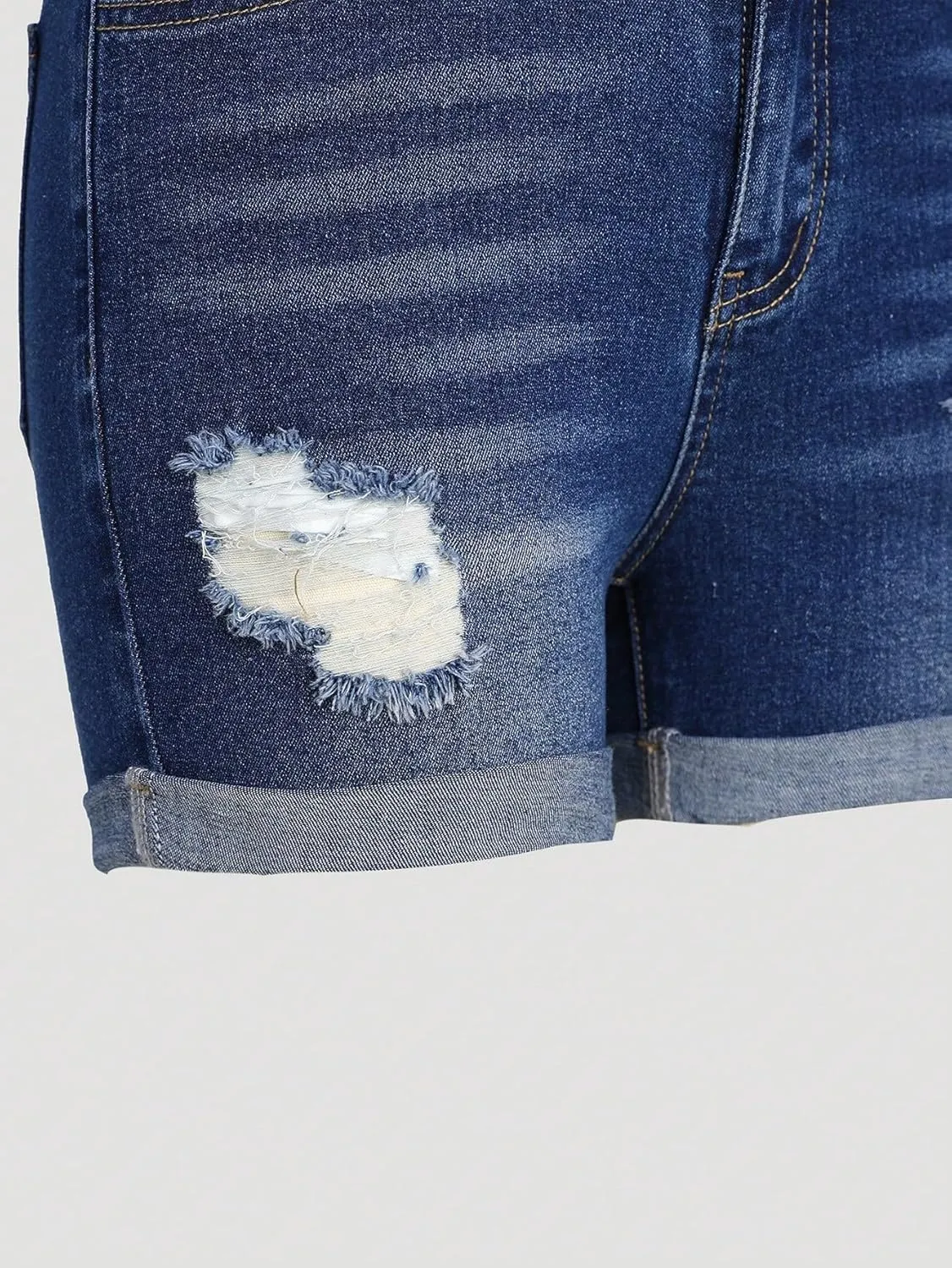 Girl's Ripped High Waisted Jean Shorts Roll Up Hem Skinny Denim Shorts Jorts