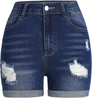 Girl's Ripped High Waisted Jean Shorts Roll Up Hem Skinny Denim Shorts Jorts