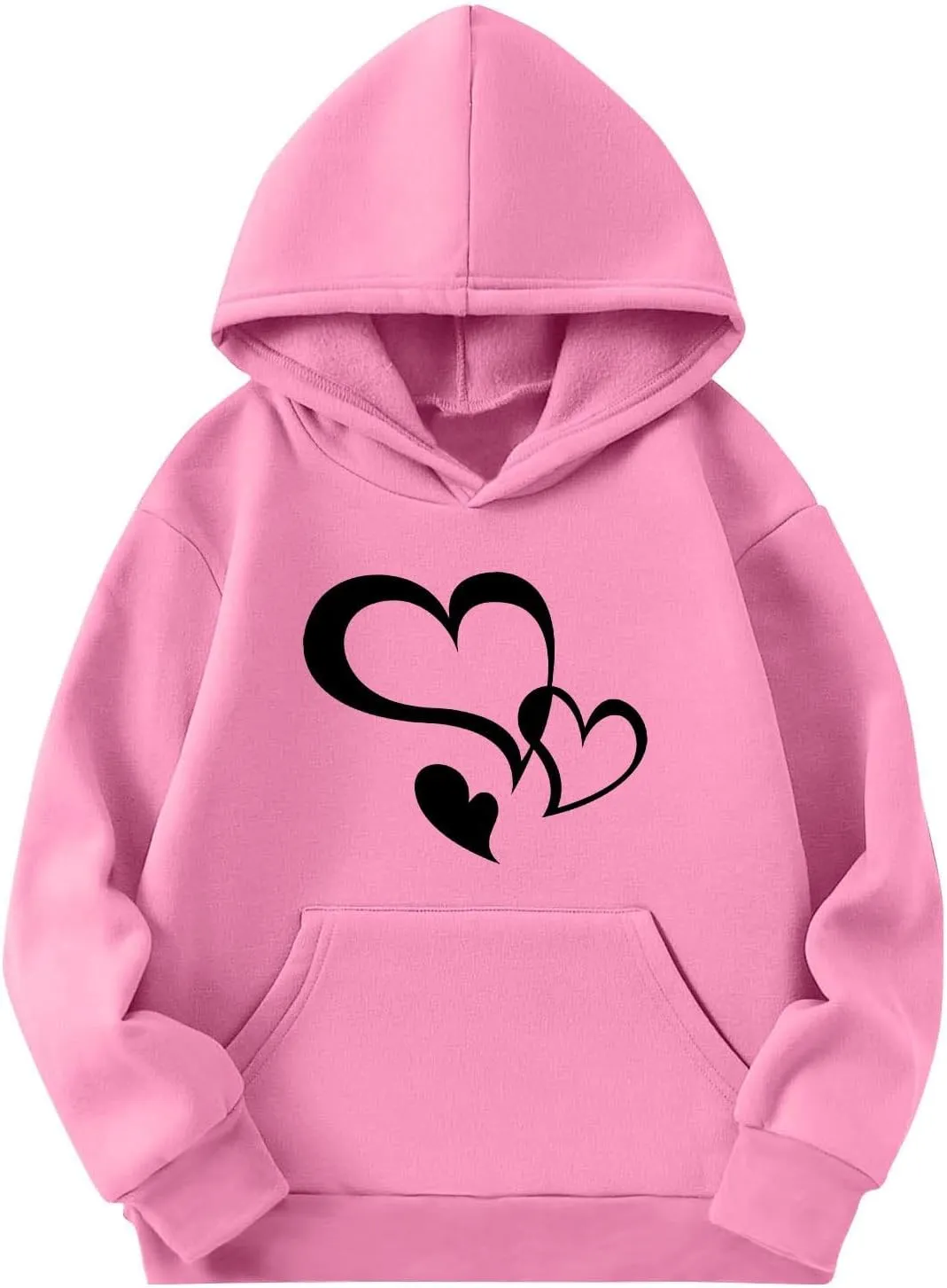 Girls Valentine Hoodies Oversized Funny Heart Print Sweatshirt Top Long Sleeve Cute Teen Girls Trendy Outfits