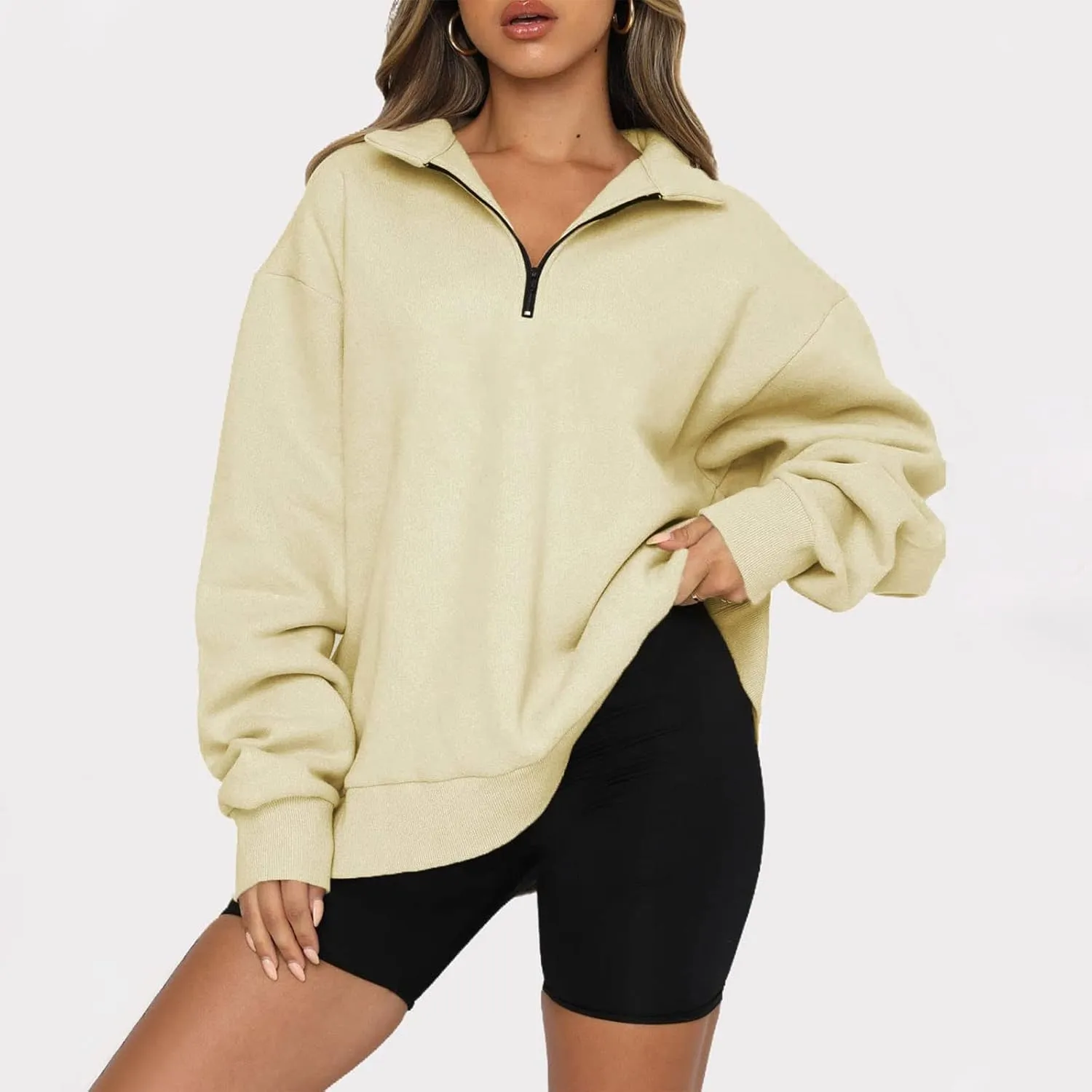 GOFULY 1/4 Zip Sweatshirt Women Lightweight Fall Solid Oversized Sweatshirts Y2K Long Sleeve Pullover Winter Cute Pullover