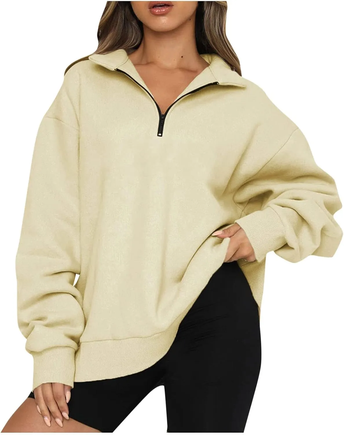GOFULY 1/4 Zip Sweatshirt Women Lightweight Fall Solid Oversized Sweatshirts Y2K Long Sleeve Pullover Winter Cute Pullover