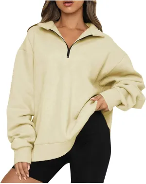 GOFULY 1/4 Zip Sweatshirt Women Lightweight Fall Solid Oversized Sweatshirts Y2K Long Sleeve Pullover Winter Cute Pullover