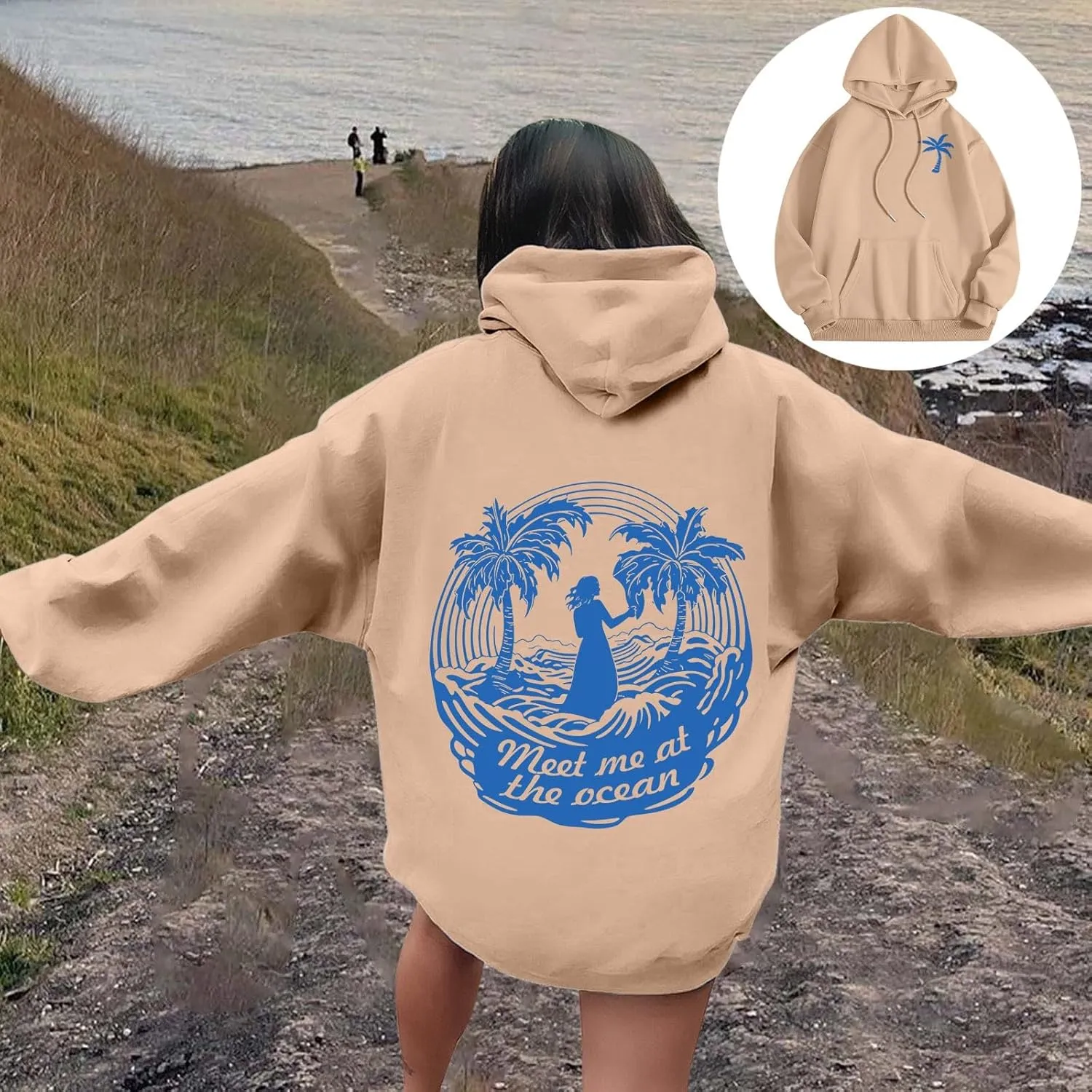 Graphic Hoodies Vintage Malibu Beach Surf up CATCH WAVES Printed Hoodie Sweatshirt Long Sleeve Sweatshirts Pullovers