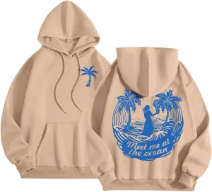 Graphic Hoodies Vintage Malibu Beach Surf up CATCH WAVES Printed Hoodie Sweatshirt Long Sleeve Sweatshirts Pullovers