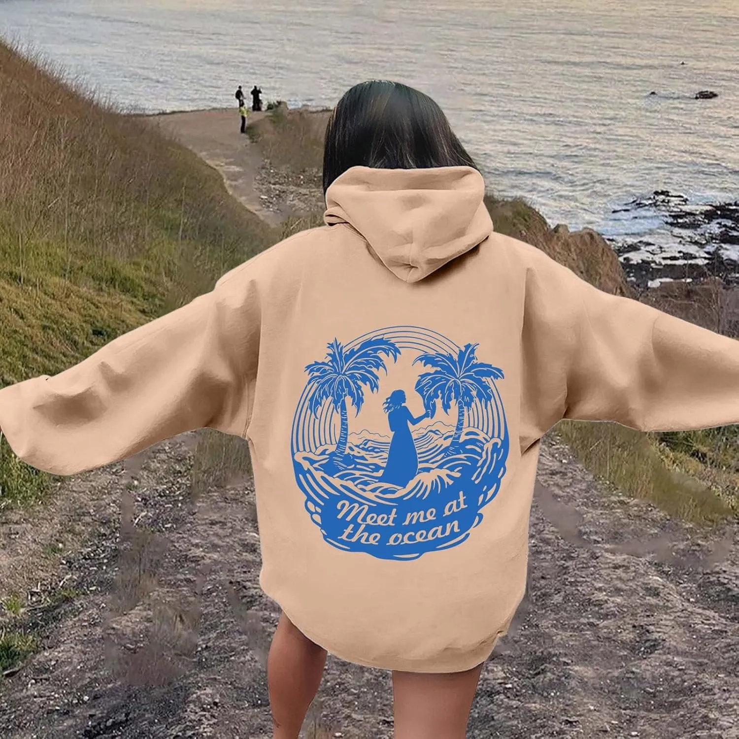 Graphic Hoodies Vintage Malibu Beach Surf up CATCH WAVES Printed Hoodie Sweatshirt Long Sleeve Sweatshirts Pullovers