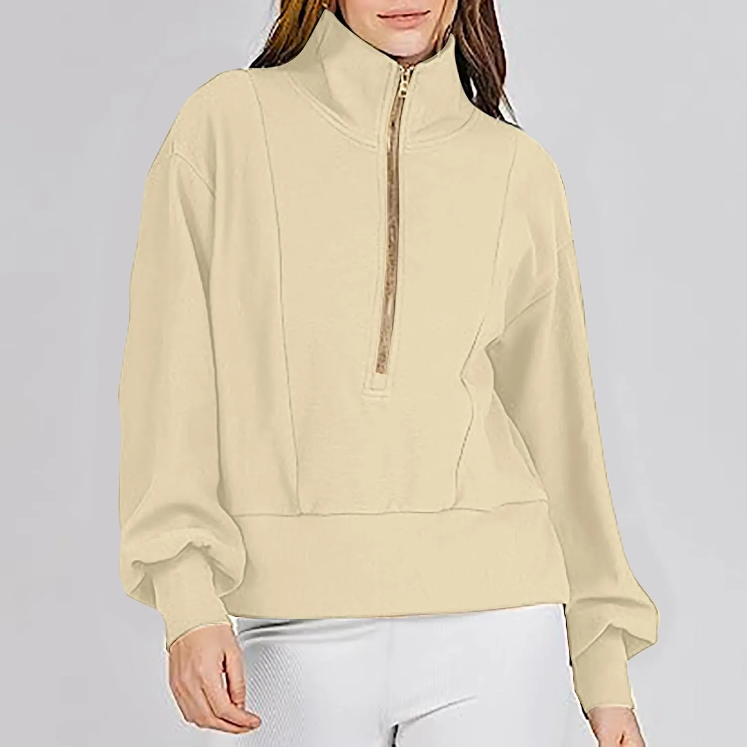 Half Zip Sweatshirts Women Loose Fit Oversized Long Sleeve Cropped Hoodie Crop Pullover Tops Fall Outfits y2k Clothes
