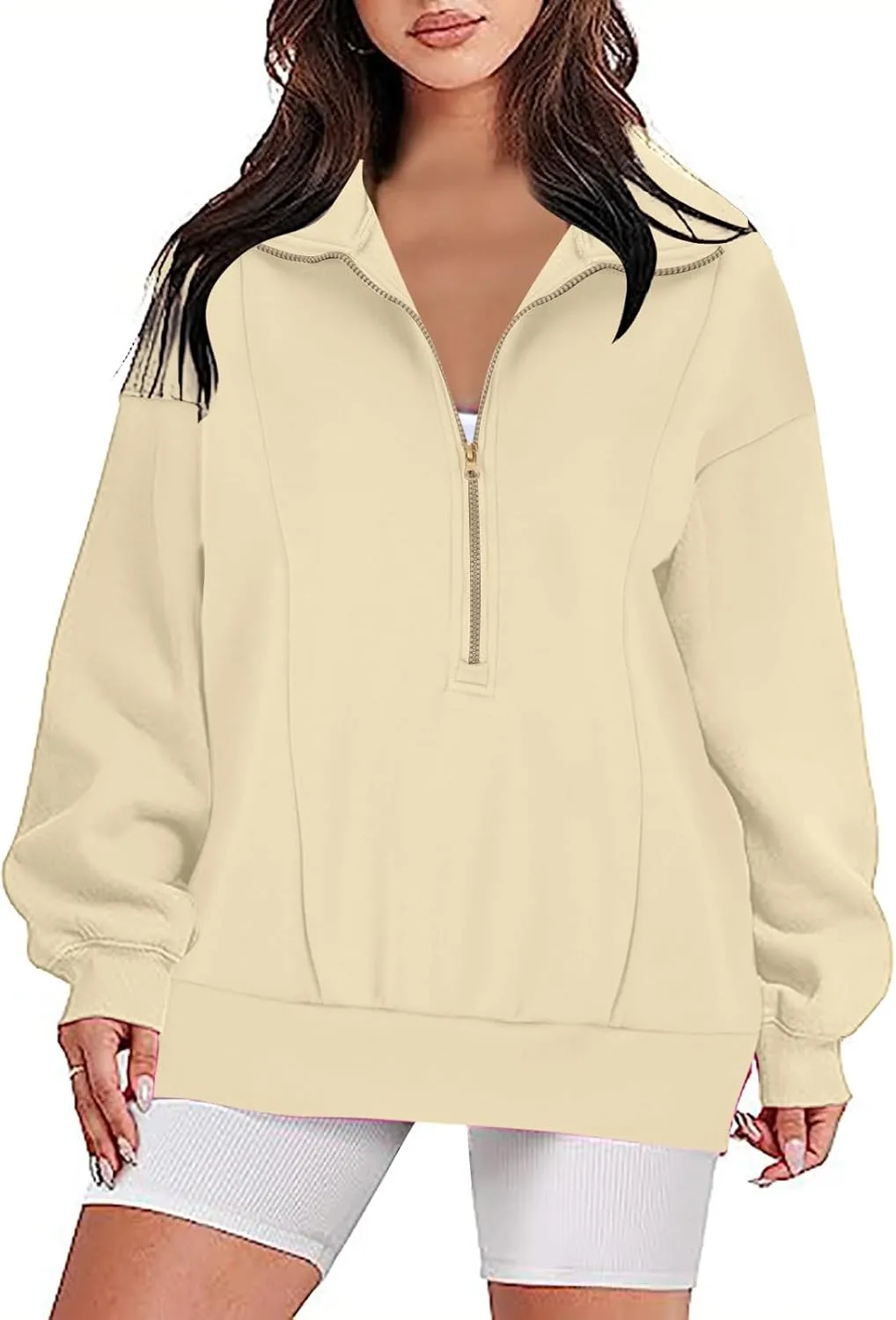 Half Zip Sweatshirts Women Loose Fit Oversized Long Sleeve Cropped Hoodie Crop Pullover Tops Fall Outfits y2k Clothes