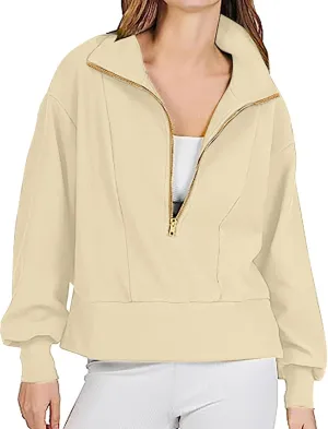 Half Zip Sweatshirts Women Loose Fit Oversized Long Sleeve Cropped Hoodie Crop Pullover Tops Fall Outfits y2k Clothes