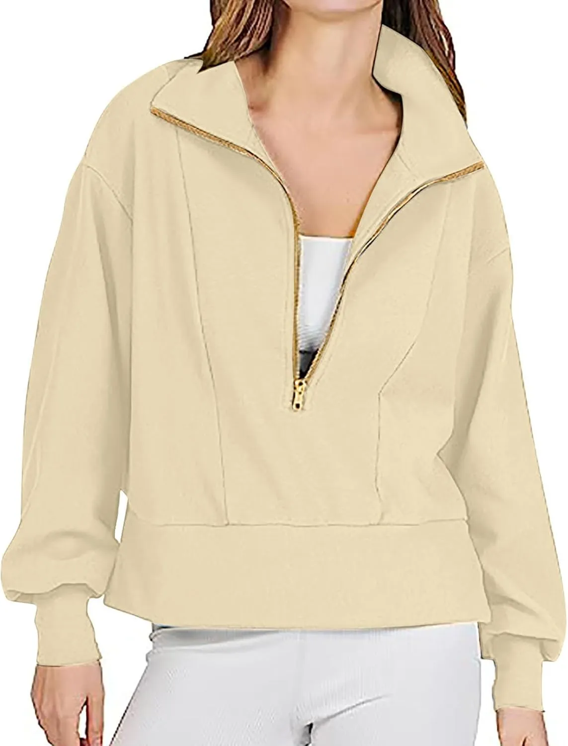 Half Zip Sweatshirts Women Loose Fit Oversized Long Sleeve Cropped Hoodie Crop Pullover Tops Fall Outfits y2k Clothes