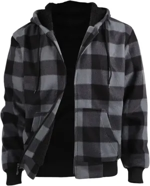 Heavy Warm Sherpa Lined Flannel Jackets for Men, Winter Coats and Plaid Flannel Hoodies with Fleece Lining