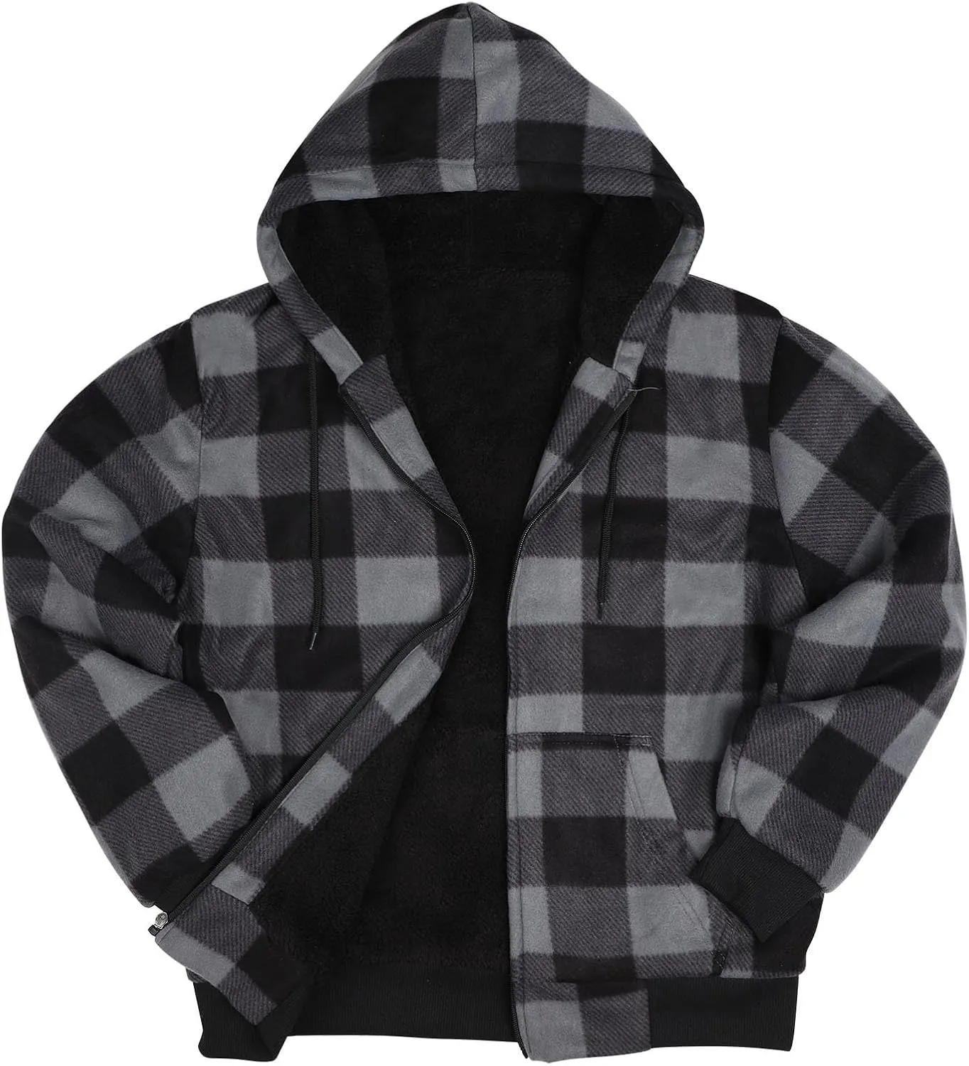Heavy Warm Sherpa Lined Flannel Jackets for Men, Winter Coats and Plaid Flannel Hoodies with Fleece Lining
