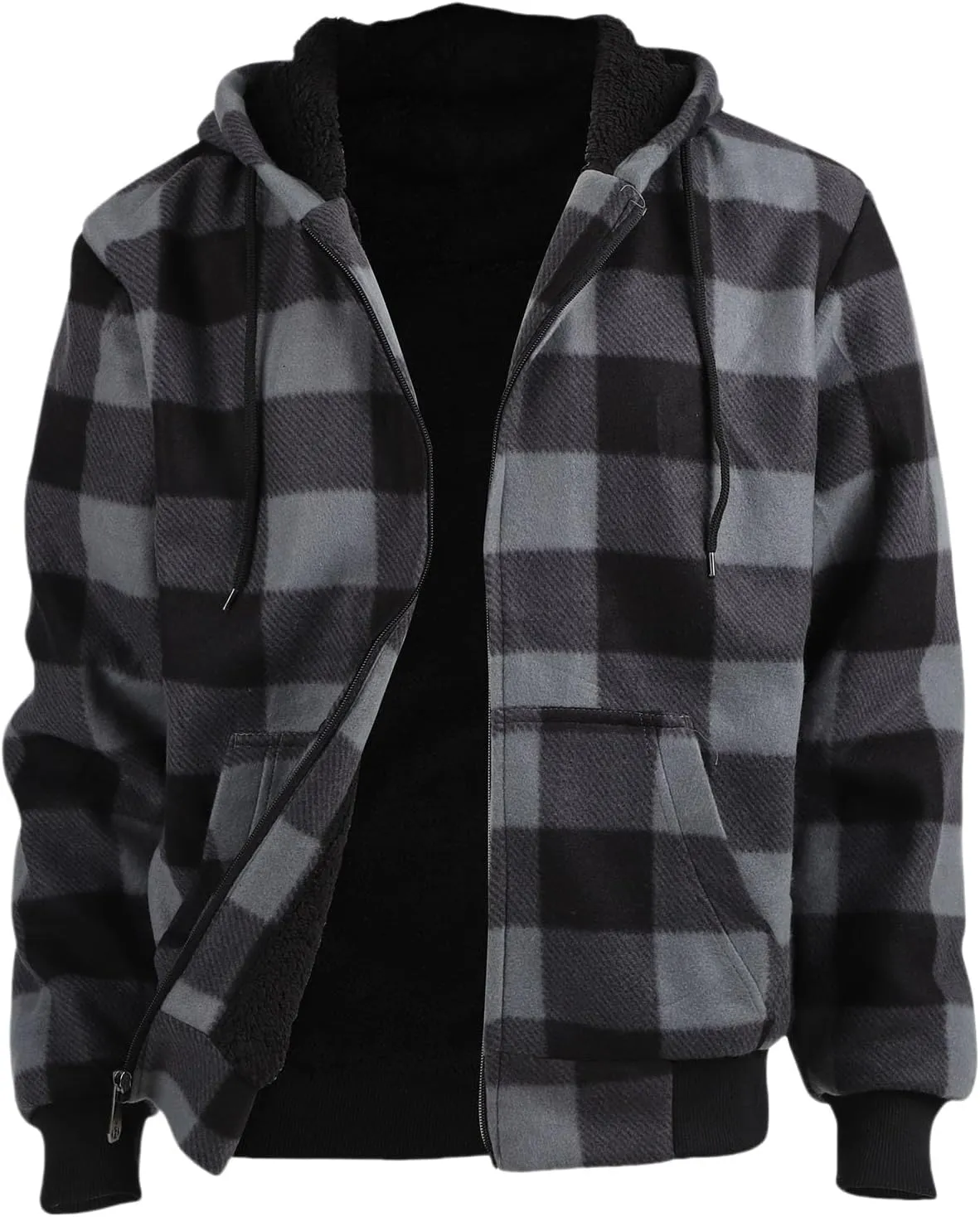 Heavy Warm Sherpa Lined Flannel Jackets for Men, Winter Coats and Plaid Flannel Hoodies with Fleece Lining