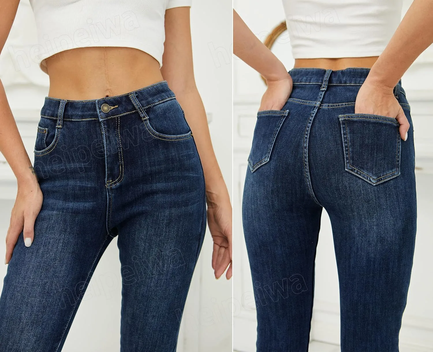 heipeiwa Women's Winter Jeans Fleece Lined Jeans Thermal Thick Skinny Denim Pants Slim Stretch Warm Jeggings