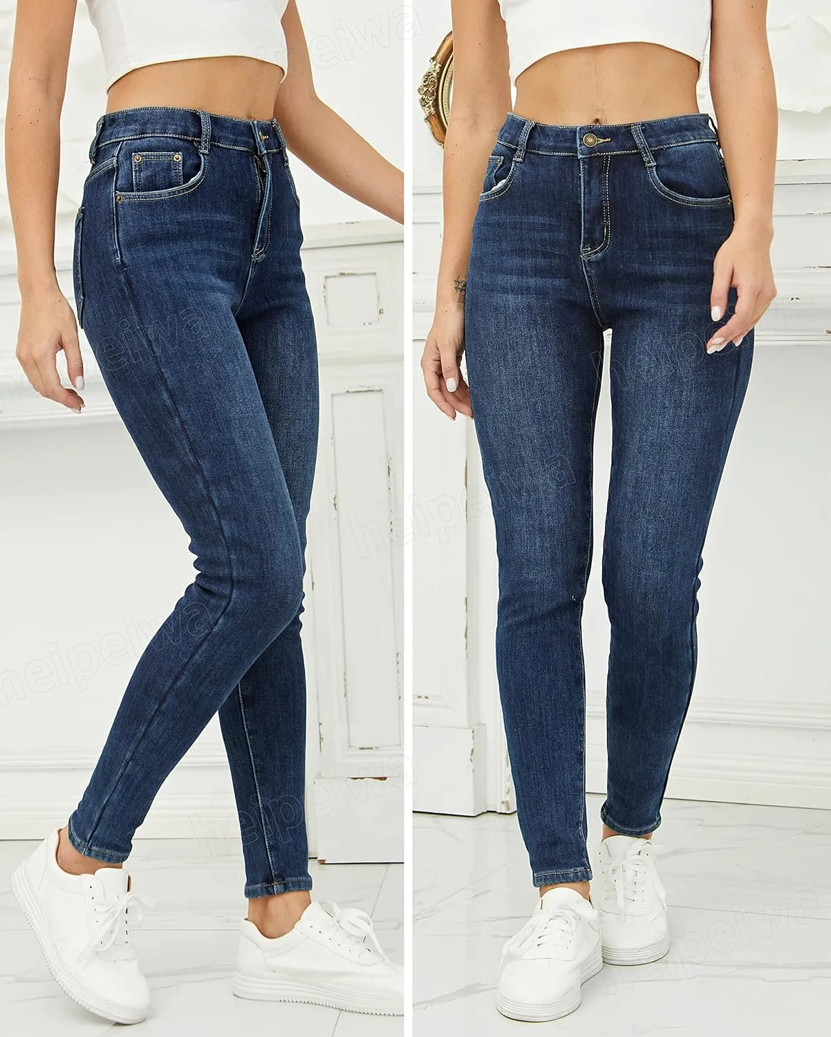 heipeiwa Women's Winter Jeans Fleece Lined Jeans Thermal Thick Skinny Denim Pants Slim Stretch Warm Jeggings