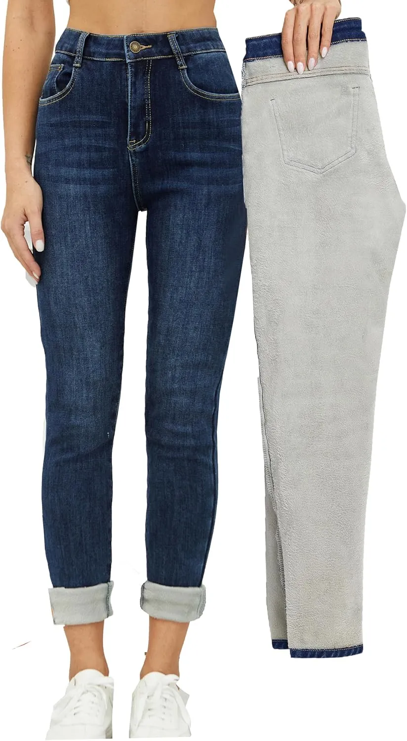 heipeiwa Women's Winter Jeans Fleece Lined Jeans Thermal Thick Skinny Denim Pants Slim Stretch Warm Jeggings