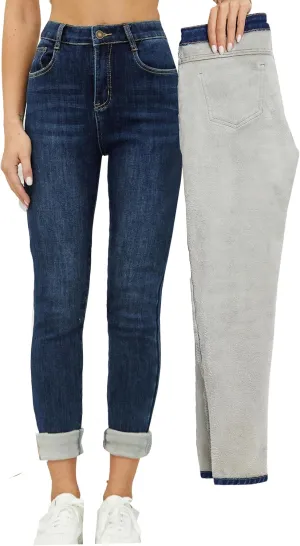heipeiwa Women's Winter Jeans Fleece Lined Jeans Thermal Thick Skinny Denim Pants Slim Stretch Warm Jeggings