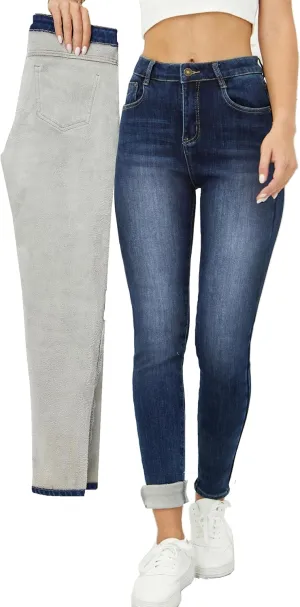 heipeiwa Women's Winter Jeans Fleece Lined Jeans Thermal Thick Skinny Denim Pants Slim Stretch Warm Jeggings