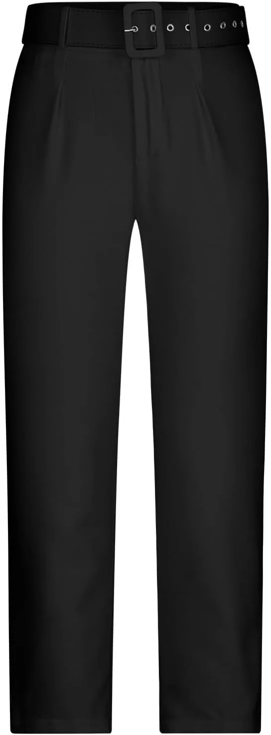 HGps8w Women's High Waisted Suit Pants with Belt Classic Fit Solid Color Straight Leg Business Work Office Dress Trousers