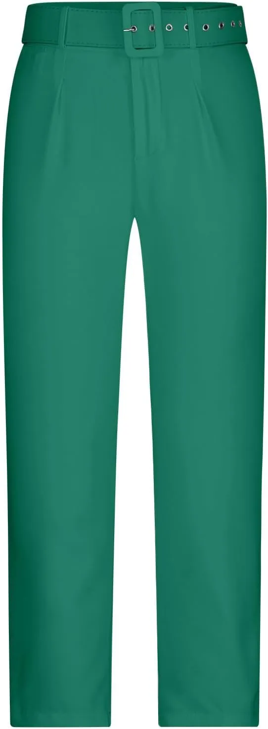 HGps8w Women's High Waisted Suit Pants with Belt Classic Fit Solid Color Straight Leg Business Work Office Dress Trousers