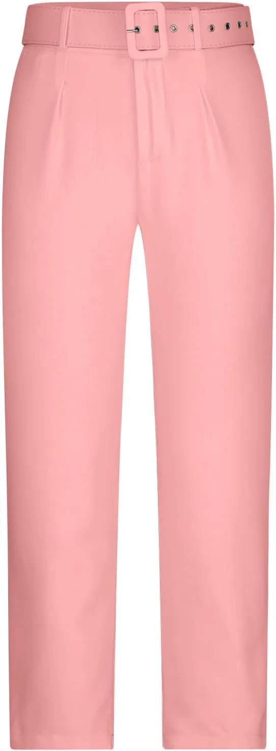 HGps8w Women's High Waisted Suit Pants with Belt Classic Fit Solid Color Straight Leg Business Work Office Dress Trousers