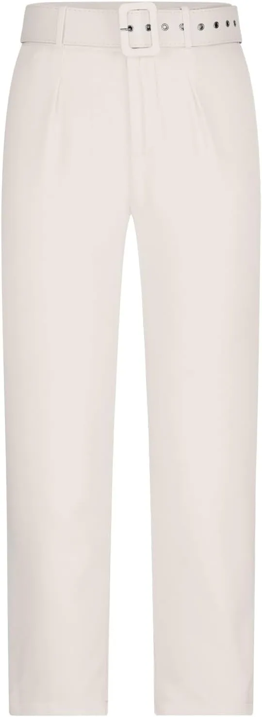 HGps8w Women's High Waisted Suit Pants with Belt Classic Fit Solid Color Straight Leg Business Work Office Dress Trousers