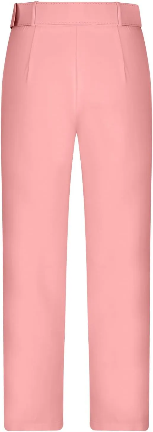 HGps8w Women's High Waisted Suit Pants with Belt Classic Fit Solid Color Straight Leg Business Work Office Dress Trousers