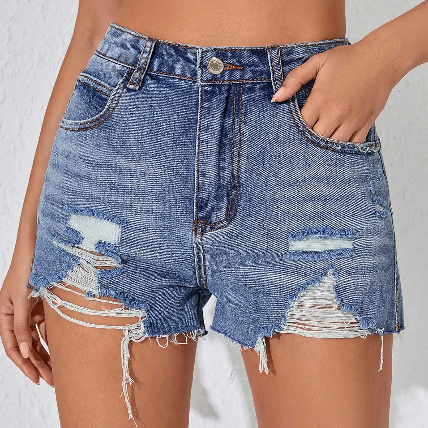 high Waisted Jean Shorts Women Floral Print Casual Stretchy Denim Shorts Trendy Summer hot Short Pants with Pockets