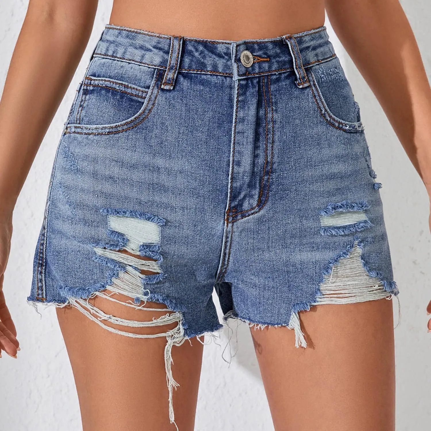 high Waisted Jean Shorts Women Floral Print Casual Stretchy Denim Shorts Trendy Summer hot Short Pants with Pockets