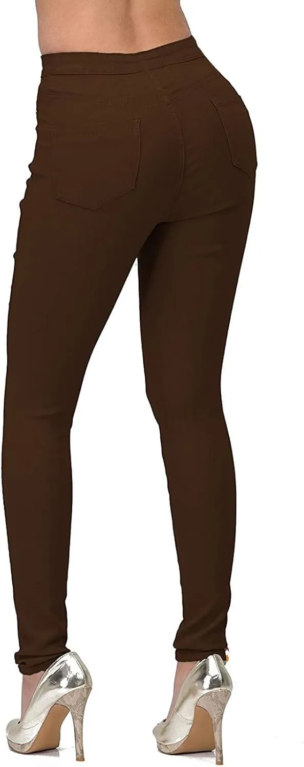 High Waisted-Rise Colored Stretch Skinny Distressed Jeans for Women Olive Mustard Red Skinny Pencil Jeggings