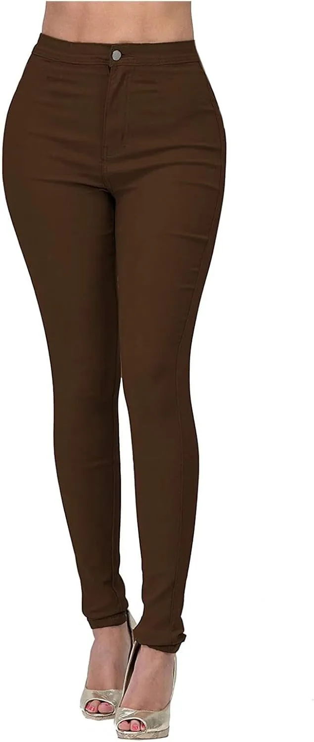 High Waisted-Rise Colored Stretch Skinny Distressed Jeans for Women Olive Mustard Red Skinny Pencil Jeggings